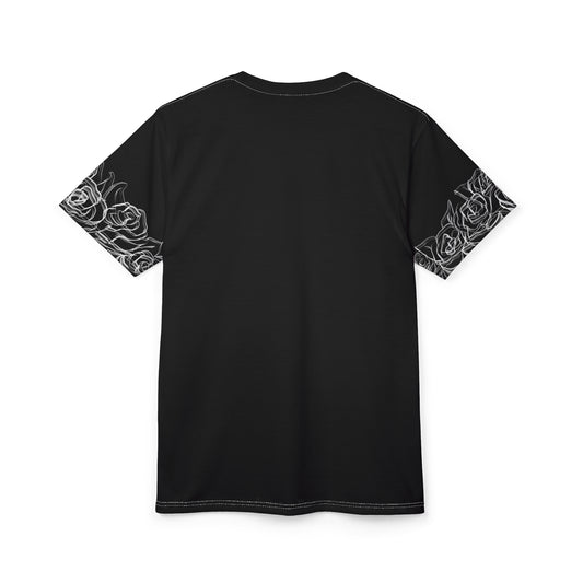 White Smokey Rose Sleeves T-Shirt Black