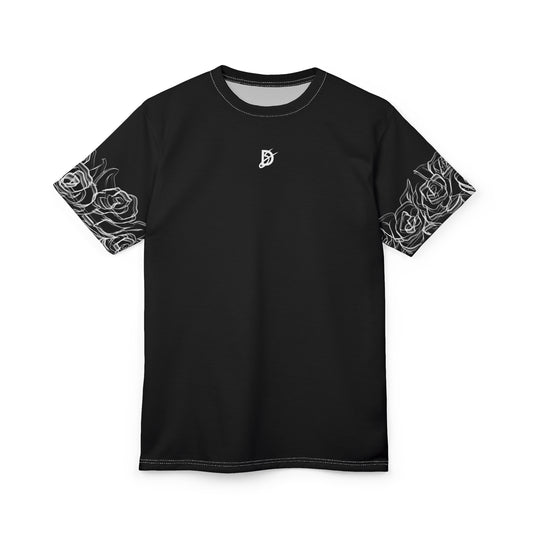 White Smokey Rose Sleeves T-Shirt Black