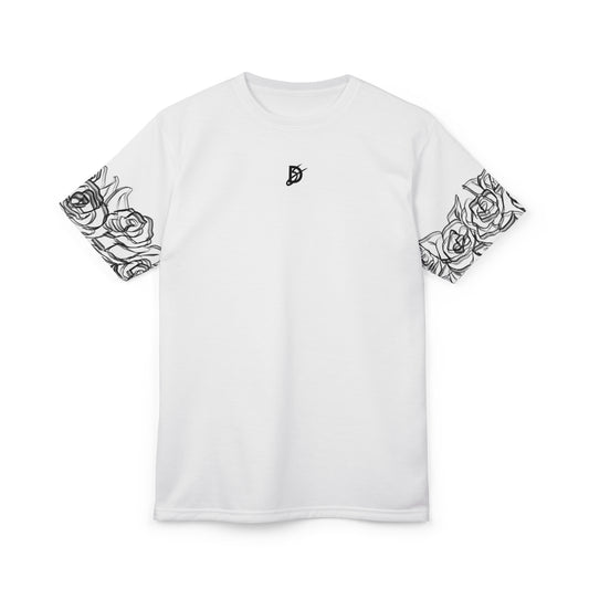 Black Smokey Rose Sleeves T-Shirt White